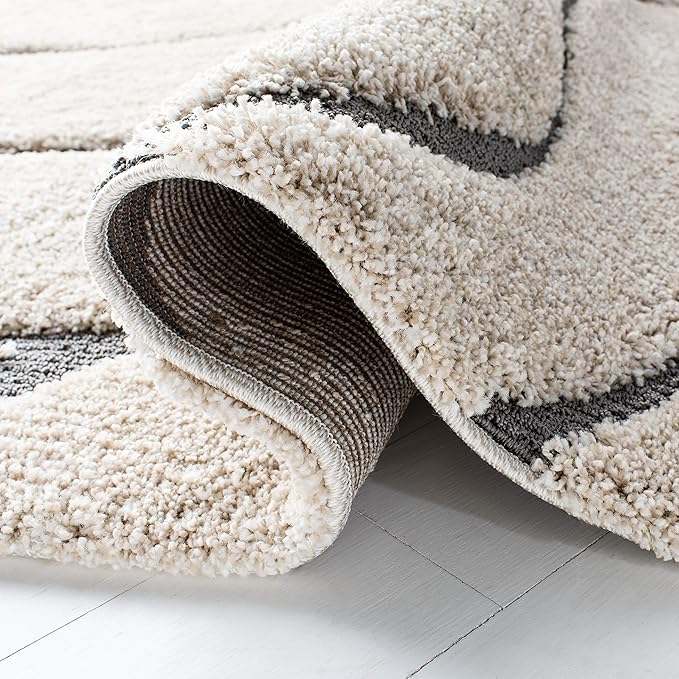 SAFAVIEH Florida Shag Collection Area Rug - 2'3" x 19' Runner, Cream & Grey, Non-Shedding & Easy Cleaning, Plush Thick Pile, Ideal for Living Room, Bedroom, Dining Space (SG471-1180)