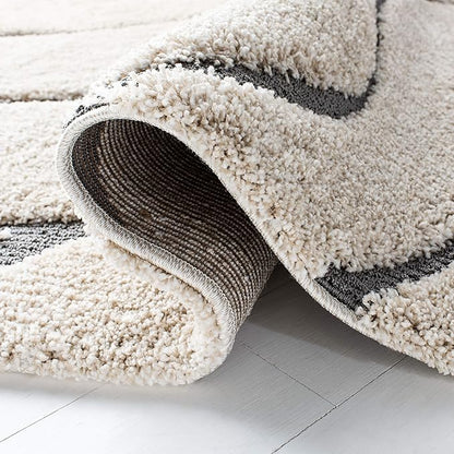 SAFAVIEH Florida Shag Collection 6'7" Round Cream/Grey SG471 Abstract Wave Non-Shedding Living Room Bedroom Dining Room Entryway Plush 1.2-inch Thick Area Rug