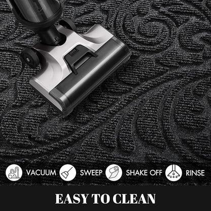 Yimobra Door Mat Outside Entrance 29.5x17, Waterproof Sturdy Outdoor Mats for Front Door, Heavy Duty Non-Slip Doormat for Garage Patio Entryway Indoor, Easy Clean, Black