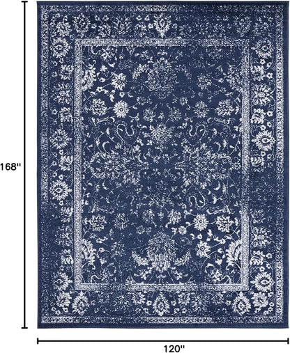 SAFAVIEH Area Rug 10x14 - Adirondack Collection - Large - Navy & Ivory, Distressed Vintage Floral Design, Non-Shedding & Easy to Clean, Ideal for Living Room, Bedroom, Dining Space (ADR109N)