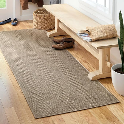 TOWN & COUNTRY BASICS Pax Herringbone Textured Solid Everwash® Washable Runner Area Rug, Low Pile, Non-Slip Backing, Easy Clean Pet & Family Friendly Rug, Brown, 2'5"x10'2"