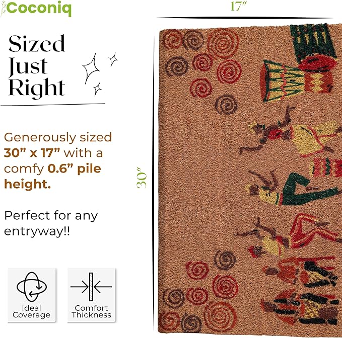 Coir Door Mats 17" X 30", Non-Slip Sturdy, PVC Backed Heavy Duty, Easy to Clean, Ideal for Door Entrance, Patio, Porch, Backyard, Garages, Joy of Music and Dance