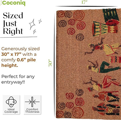 Coir Door Mats 17" X 30", Non-Slip Sturdy, PVC Backed Heavy Duty, Easy to Clean, Ideal for Door Entrance, Patio, Porch, Backyard, Garages, Joy of Music and Dance