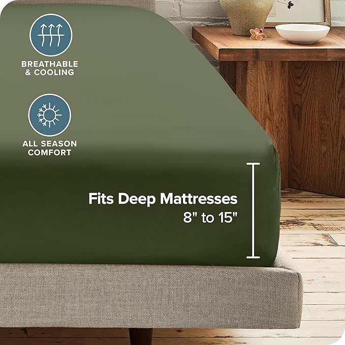 Bare Home 2-Pack Fitted Bottom Sheets Short Queen - Premium 1800 Ultra-Soft Wrinkle Resistant Microfiber - Deep Pocket (Short Queen, Cypress)