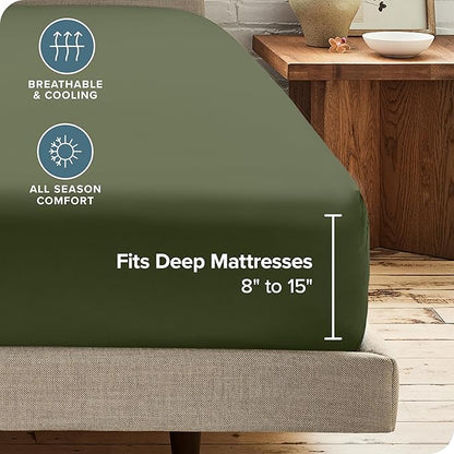 Bare Home 2-Pack Fitted Bottom Sheets Short Queen - Premium 1800 Ultra-Soft Wrinkle Resistant Microfiber - Deep Pocket (Short Queen, Cypress)