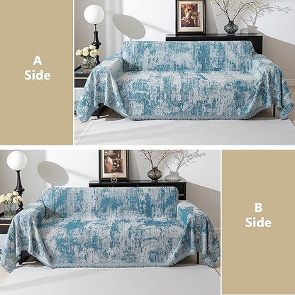 MEETSKY Couch Cover Boho Sofa Covers Couch Covers for 3 Cushion Couch Sofa Pet Friendly, Washable Abstract Geometric Sofa Slipcover for Sectional Sofa Cover with Tassel, 91" x 134", Blue