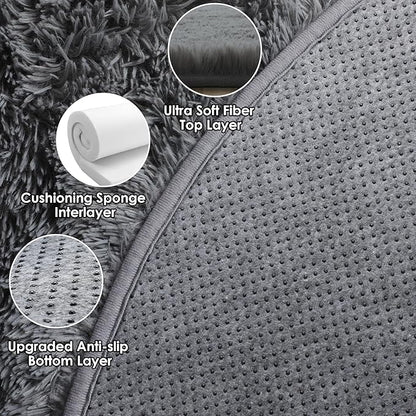 ONASAR Grey Round Area Rug 4ft, Gray Soft Bedroom Circle Throw Rugs for Kids Girls Boys Teen Dorm Room, Fluffy Plush Shaggy Carpet Mats for Nursery Living Room Playroom Home Office Decor Aesthetic