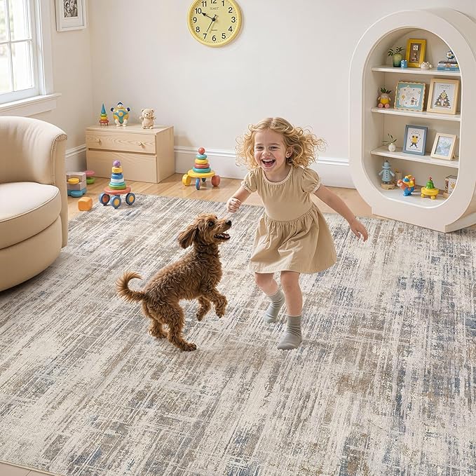 Area Rug for Living Room: 5x7 Washable Neutral Abstract Modern Soft Rugs Non Slip Indoor Floor Stain Resistant Carpet for Bedroom Dining Room Office Nursery - Brown