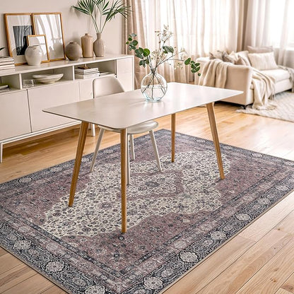 Bloom Rugs Washable Non-Slip 5' x 7' Rug - Cream/Green Traditional Medallion Area Rug for Living Room, Bedroom, Dining Room, and Kitchen - Exact Size: 5' x 7'