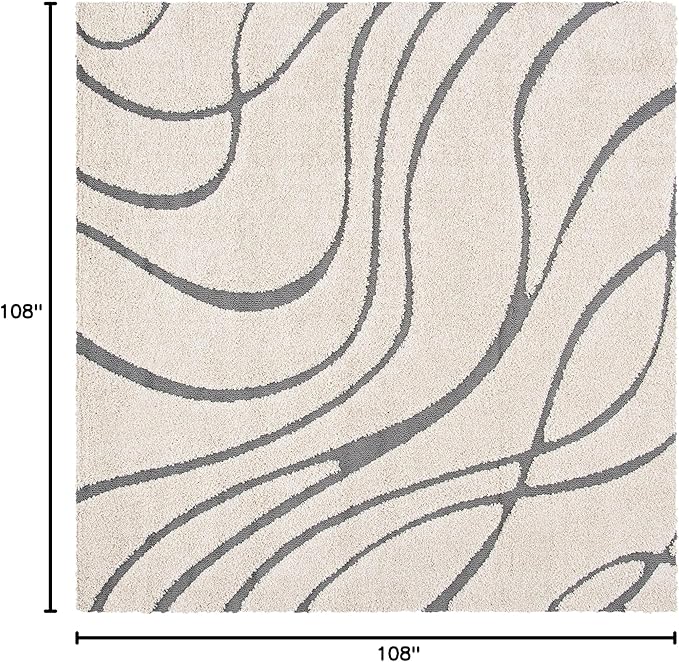 SAFAVIEH Florida Shag Collection Area Rug - 9' Square, Cream & Grey, Non-Shedding & Easy Care, 1.2-inch Thick Ideal for High Traffic Areas in Living Room, Bedroom (SG471-1180)