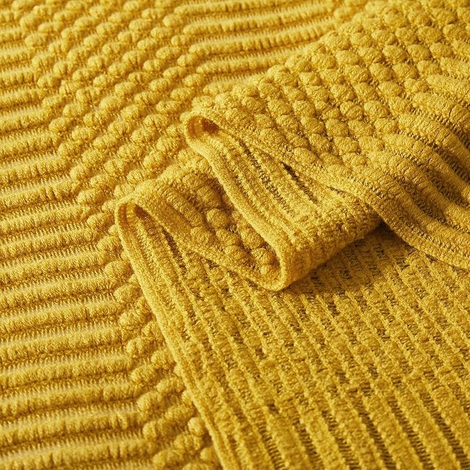 Mustard Yellow Knitted Throw Blankets for Couch, Bedroom and Officeroom,Textured Fade Resistant Soft and Warm Decorative Knitted Blankets with Tassel,50"x60"