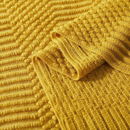 Mustard Yellow Knitted Throw Blankets for Couch, Bedroom and Officeroom,Textured Fade Resistant Soft and Warm Decorative Knitted Blankets with Tassel,50"x60"