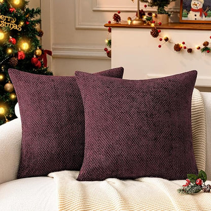 a moment Christmas Wine Red Chenille Throw Pillow Covers 20x20 Inch Pack of 2 Modern Decorative Throw Pillow Covers Farmhouse Cross Covers Home Decor for Sofa Bedroom Living Room