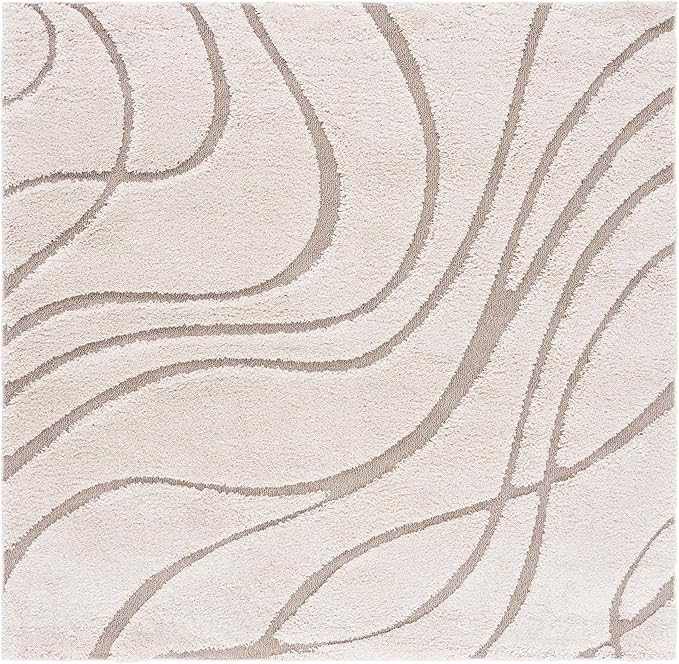 SAFAVIEH Florida Shag Collection Area Rug - 3' Square, Cream & Beige, Non-Shedding & Easy Cleaning, Plush Thick Pile, Ideal for Living Room, Bedroom, Dining Space (SG471-1113)