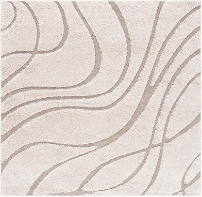 SAFAVIEH Florida Shag Collection Area Rug - 3' Square, Cream & Beige, Non-Shedding & Easy Cleaning, Plush Thick Pile, Ideal for Living Room, Bedroom, Dining Space (SG471-1113)