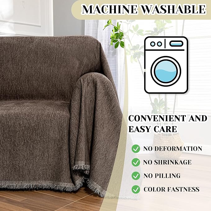 MEETSKY Oversized Chair Cover Small Couch Cover Armchair Sofa Cover for Dog Sofa Throw Cover for Sofa Single Recliner，Chenille Sofa Slipcovers for Pets Thick Washable, 71" x 91", Dark Chocolate