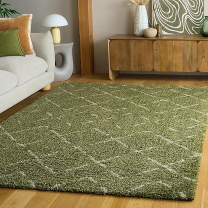 SAFAVIEH Arizona Shag Collection Area Rug - 5'1" x 7'6", Green & Ivory, Moroccan Boho Design, Non-Shedding & Easy to Clean, Ideal for Living Room, Bedroom, Dining Space (ASG743X)
