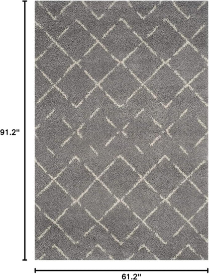 SAFAVIEH Arizona Shag Collection Area Rug - 5'1" x 7'6", Grey & Ivory, Moroccan Design, Non-Shedding & Easy to Clean, Ideal for Living Room, Bedroom, Dining Space (ASG743D)