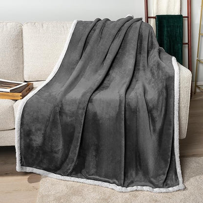 PAVILIA Sherpa Fleece Throw Blanket for Couch, Dark Grey, Plush Soft Fuzzy Sofa Blanket, Cozy Reversible Winter Throw for Women Men, 50x60 Inches