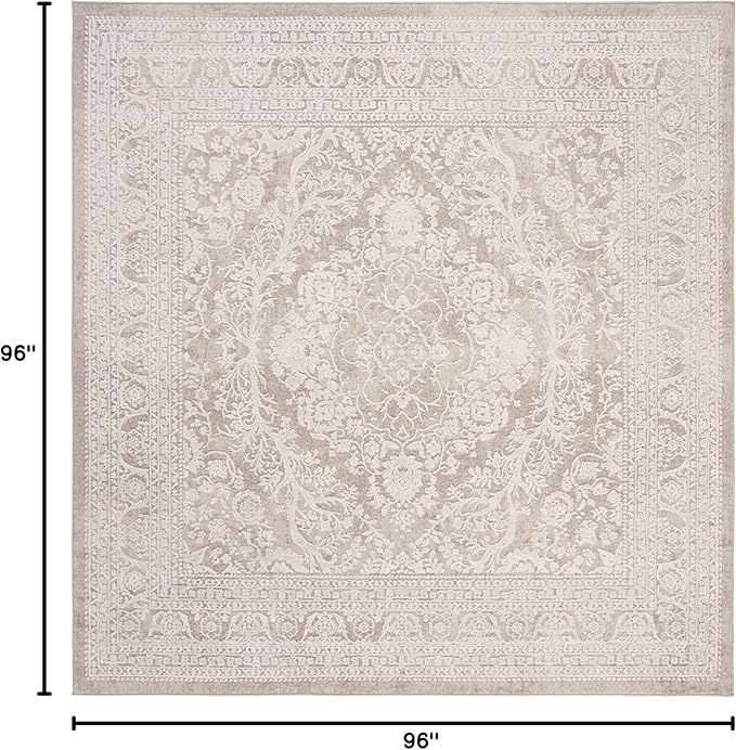 SAFAVIEH Area Rug 8' Square - Reflection Collection - Large - Beige & Cream, Non-Shedding & Easy Cleaning, Ideal for Living Room, Bedroom, Dining Space (RFT668A)