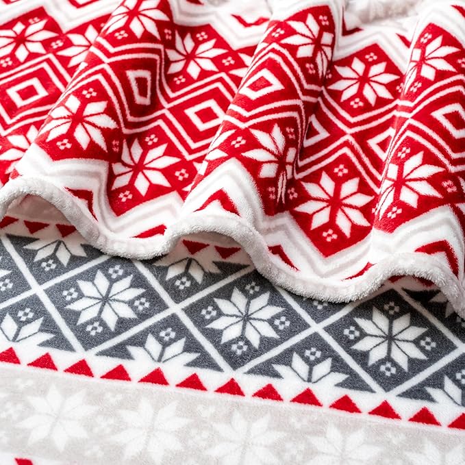 PAVILIA Christmas Throw Blanket | Holiday Christmas Red Fleece Blanket | Soft, Plush, Warm Winter Cabin Throw, 50x60 (Red Snowflakes)