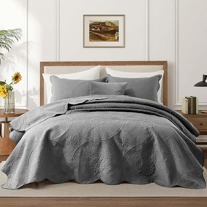 IR Imperial Rooms 8 Pack Quilt King Size Bedding (106" x 96") - Bulk Wholesale for Hotels, Guest Bedroom & Airbnbs - Lightweight Microfiber Reversible Floral Embossed Quilts Bedspreads (Grey)
