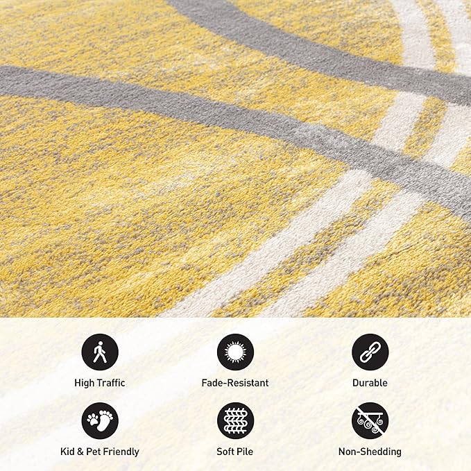 Rugshop Wavy Circles Design Accent Rug, Carpet with Jute Backing for Entryway, Kitchen, or Office, Yellow, 2' x 3'