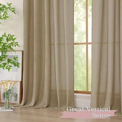 Simplebrand Taupe Faux Linen Textured Curtains 63 Inch Length 2 Panels for Bedroom, Semi Sheer Light Filtering Privacy Farmhouse Curtains, Soft Thick Rod Pocket Window Drapes, 40W x 63L Inch