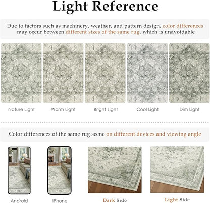 Green Area Rug 4x6 Washable Vintage Carpet Entryway Office Soft Retro Kitchen Low Pile Thin Door Mat Non Slip Oriental Medallion Throw Small Rug for Bathroom Bedroom Dining Living Room