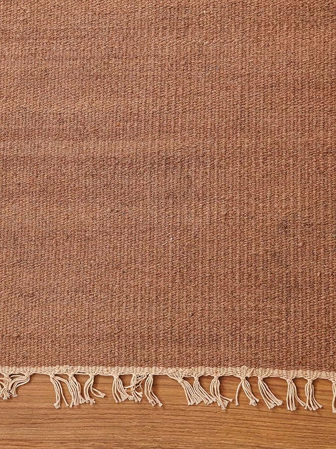 Rugsotic Carpets Hand Woven Flat Weave Kilim Wool ECO-Friendly Area Rugs - 8'x10', Rectangle Shape, Light Brown Color, Solid Plain Design, Low Pile Handmade Rugs for Living Room (D00111)
