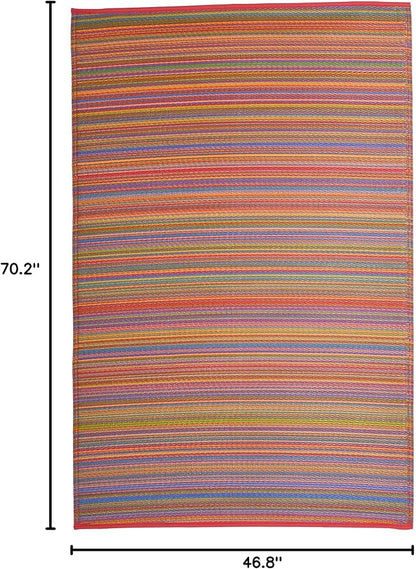 Fab Habitat Outdoor Rug - Waterproof, Fade Resistant, Crease-Free - Premium Recycled Plastic - Striped - Patio, Deck, Porch, Balcony, Laundry Room - Cancun - Multicolor - 4 x 6 ft