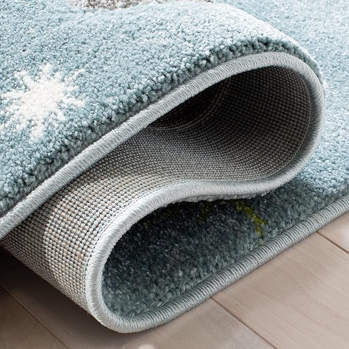 SAFAVIEH Carousel Kids Collection Area Rug - 5'3" Square, Teal & Ivory, Non-Shedding & Easy Care, Ideal for High Traffic Areas for Boys & Girls in Playroom, Nursery, Bedroom (CRK103J)