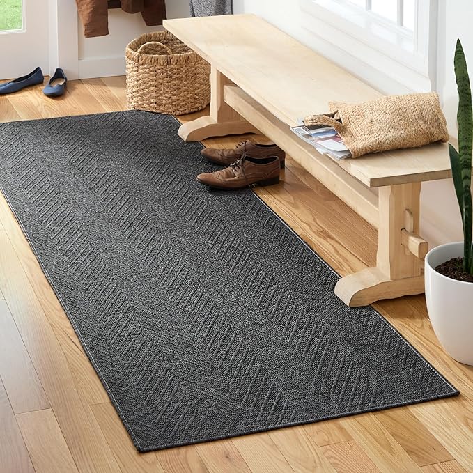 TOWN & COUNTRY BASICS Pax Herringbone Textured Solid Everwash® Washable Runner Area Rug, Low Pile, Non-Slip Backing, Easy Clean Pet & Family Friendly Rug, Dark Grey, 2'5"x7'10"