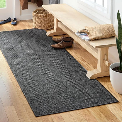 TOWN & COUNTRY BASICS Pax Herringbone Textured Solid Everwash® Washable Runner Area Rug, Low Pile, Non-Slip Backing, Easy Clean Pet & Family Friendly Rug, Dark Grey, 2'5"x7'10"