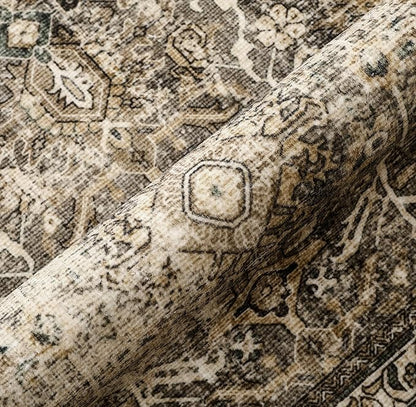 Brown Runner Rug 3x7 Vintage Area Carpet Hallway Long Indoor Kitchen Washable Living Room Low Pile Traditional Distressed Retro Accent Throw Rug Non Slip Laundry Bathroom Office Dining Room