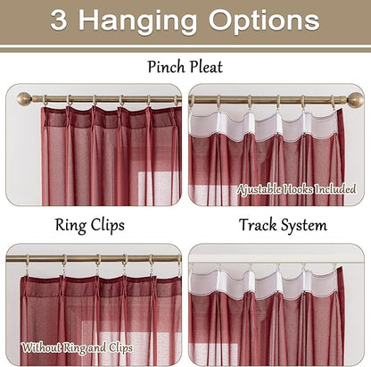 MAIHER Burgundy Red Pinch Pleat Sheer Curtains 84 Inches Long for Bedroom Soft Touch Light Filtering Lightweight Pleated Drapes with Hooks, Burgundy, 42" W x 84" L, 2 Panels