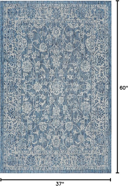 JONATHAN Y Weave Floral Indoor Outdoor Area Rug 3X5 Navy/Gray, Tela Bohemian Textured for Backyard, Patio, Porch, Easy-Cleaning, High Traffic, Pet-Friendly, Non-Shedding (SMB100B-3)