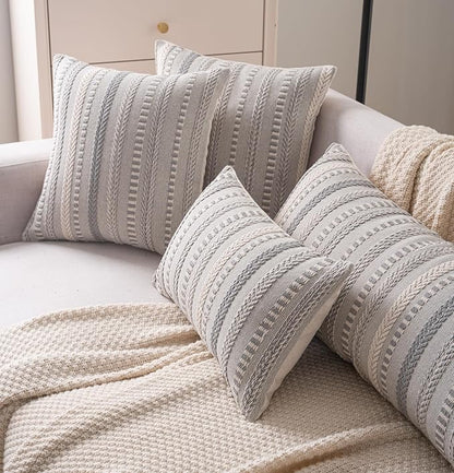 Boho Lumbar Pillow Covers 14x36 Long, Farmhouse Decorative Couch Pillow Cases, Grey Accent Pillows of Bed, Sofa Bedroom Living Room Home Decor Cushion Cover, Pack of 1