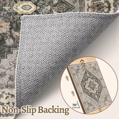 Tangsoo 9x12 Vintage Area Rugs for Living Room, Washable Indoor Non Slip Large Area Rugs, Print Distressed Grey Carpet, Soft Low Pile Rug Foldable Floor Rug for Bedroom Dining Room Dorm