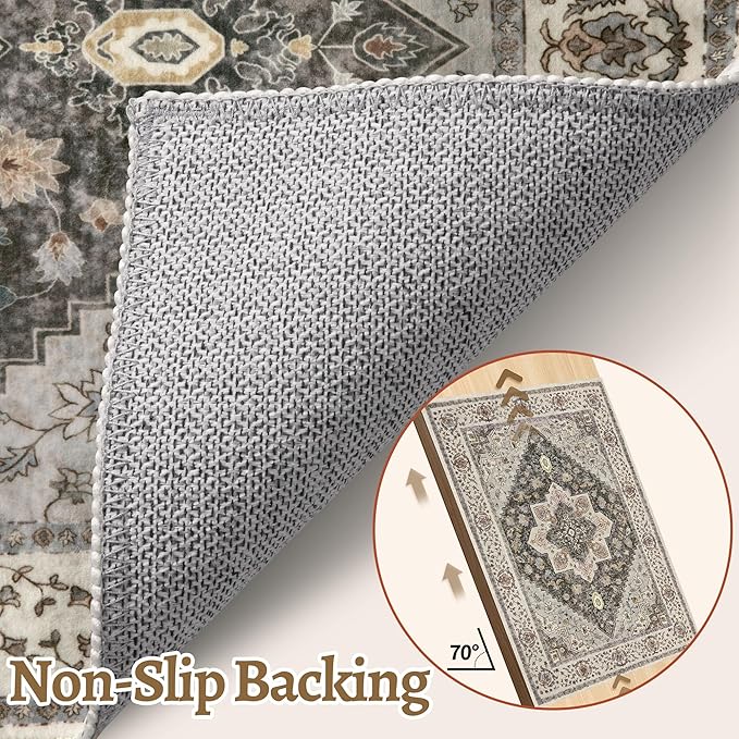 Kitchen Rugs 2x4 Washable Rug for Entryway Vintage Non Slip Small Rugs Front Door Mat Indoor Entrance, Print Distressed Throw Rug Grey Soft Low Pile Rugs Small Carpet for Entry Bedroom Bathroom