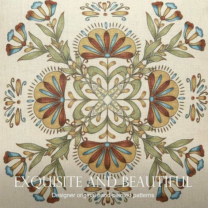 patdrea Designer Square Throw Pillow Covers,French Vintage Blue Farmhouse Linen Floral Pattern Pillow Cover,Decorative Pillowcases Cushion for Bed Living Room Outdoor Car,18"x18"