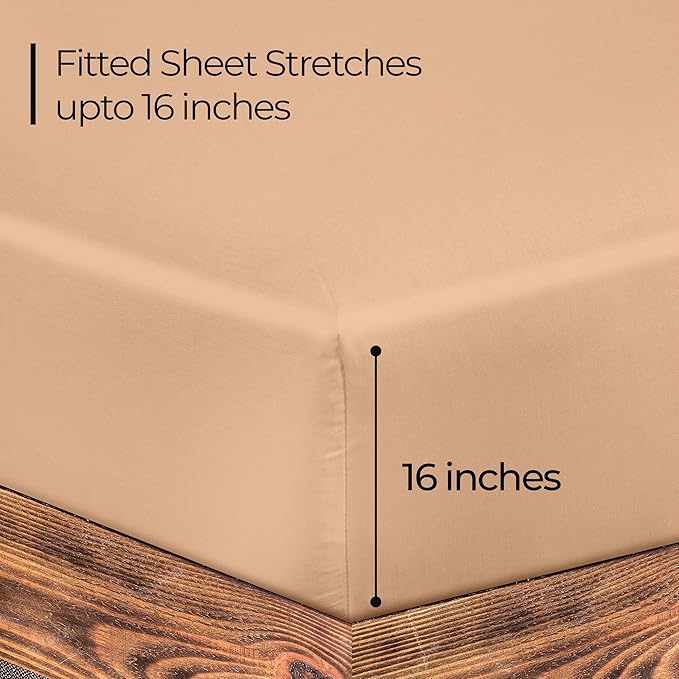 ROYALE LINENS 300 Thread Count 100% Long Staple Combed Cotton Fitted Sheet Twin - Super Soft Deep Pocket Bottom Sheet - Fitted Sheets Only - Elastic Sheets (Twin, Sand)