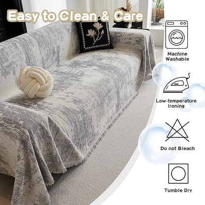 MEETSKY Couch Cover Sofa Cover Washable, Geometric Abstract Geometric Boho Sofa Covers for 2 Cushion Couch Sofa, Sofa Slipcover Love seat Pet Couch Covers for Sectional Sofa, 71" x 118", Light Grey