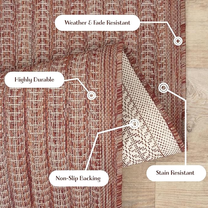Adiva Rugs Outdoor Indoor Area Rug, Weather Resistant, Easy to Clean, Stain Resistant Floor Mat for Dining Room, Backyard, Deck, Patio (Copper Weiss, 8' x 10')