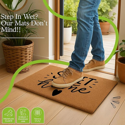 Coir Door Mats 17" X 30", Non-Slip Sturdy, PVC Backed Heavy Duty, Easy to Clean, Ideal for Door Entrance, Patio, Porch, Backyard, Garages, Sweet Home with Hearts
