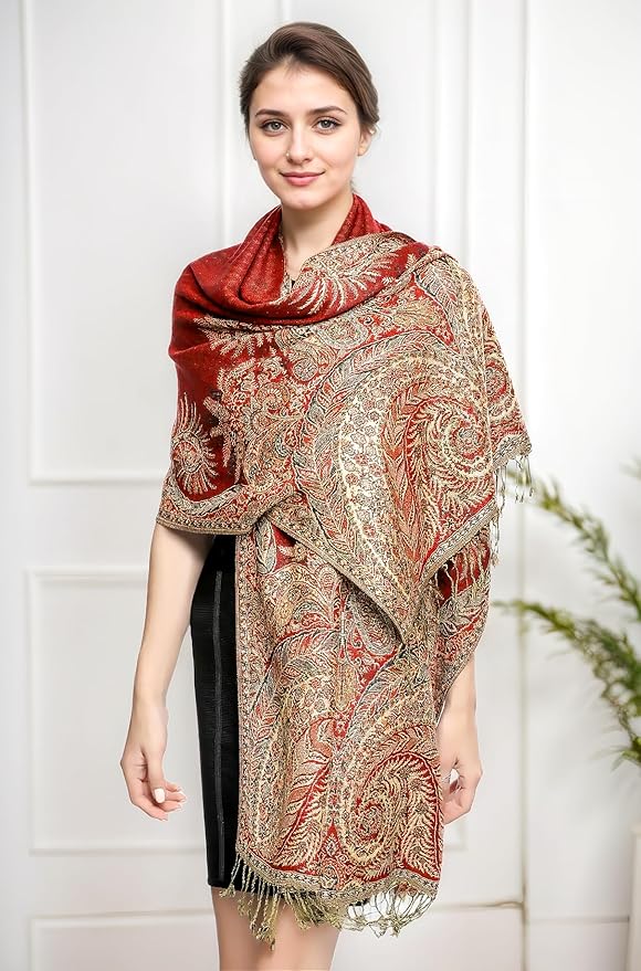 Achillea Big Paisley Pashmina Shawl Wrap for Women – Elegant Scarf for Weddings, Evening Dresses, Festivals & Daily Wear