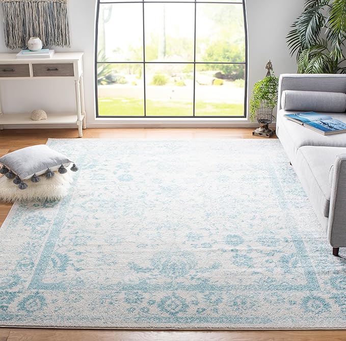 SAFAVIEH Area Rug 8x10 - Adirondack Collection - Large - Ivory & Light Blue, Distressed Vintage Floral Design, Non-Shedding & Easy to Clean, Ideal for Living Room, Bedroom, Dining Space (ADR109L)