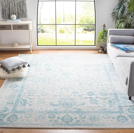 SAFAVIEH Area Rug 8x10 - Adirondack Collection - Large - Ivory & Light Blue, Distressed Vintage Floral Design, Non-Shedding & Easy to Clean, Ideal for Living Room, Bedroom, Dining Space (ADR109L)