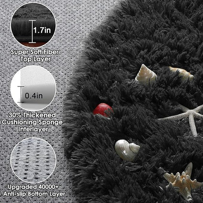 ONASAR Black Round Area Rugs 6ft, Ultra Soft Bedroom Circle Rug for Kids Girls Boys Teen Room, Fluffy Plush Shaggy Carpet Floor Mats for Baby Nursery Living Room Playroom Dorm Home Decor