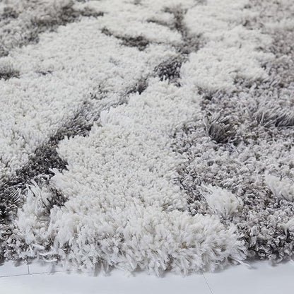 SAFAVIEH Horizon Shag Collection Area Rug - 3' Round, Grey & Ivory, Modern Abstract Design, Non-Shedding & Easy Care, 2-inch Thick Ideal for High Traffic Areas in Living Room, Bedroom (HZN890F)